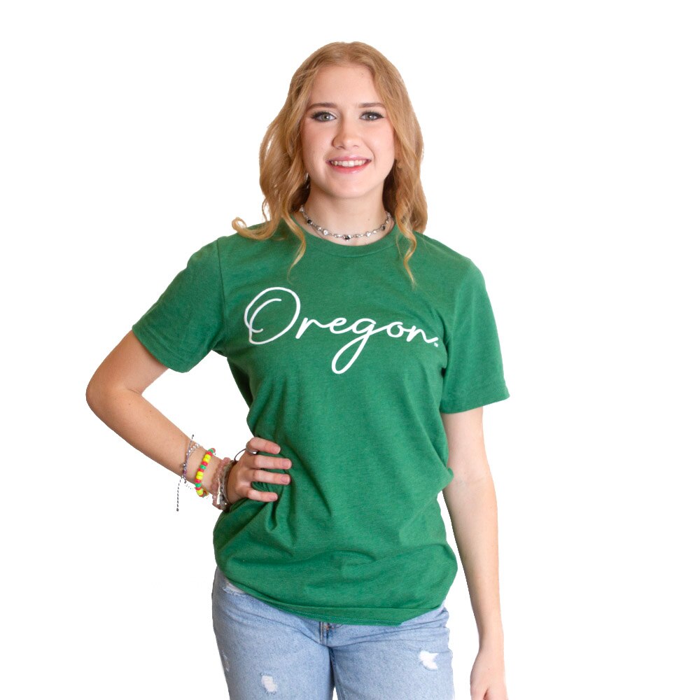 Ducks Spirit, Summit, Green, Crew Neck, Cotton Blend, Women, Grass, Oregon Script, T-Shirt, 838521